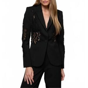 NEW L'AGENCE clementine lace applique blazer in black